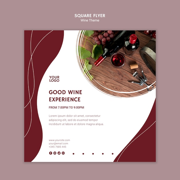 Bezpłatny plik PSD dobre wino doświadczenie kwadratowych ulotki