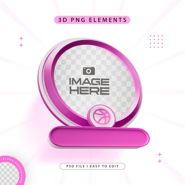 Dribbble Follow Us Banner Element Icon Izolowany Renderowanie 3d