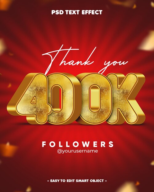 Dziękuję 400k Followers 3d Editable Text Effect