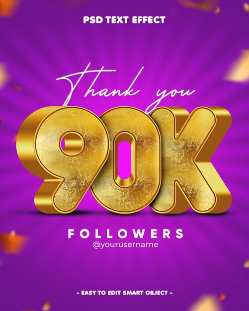 Dziękuję 90k Followers 3d Editable Text Effect