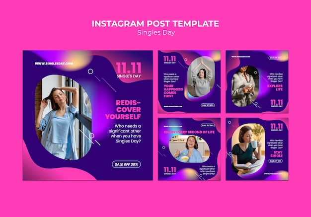 Dzień singli 11.11 sprzedaż kolekcji postów na Instagramie