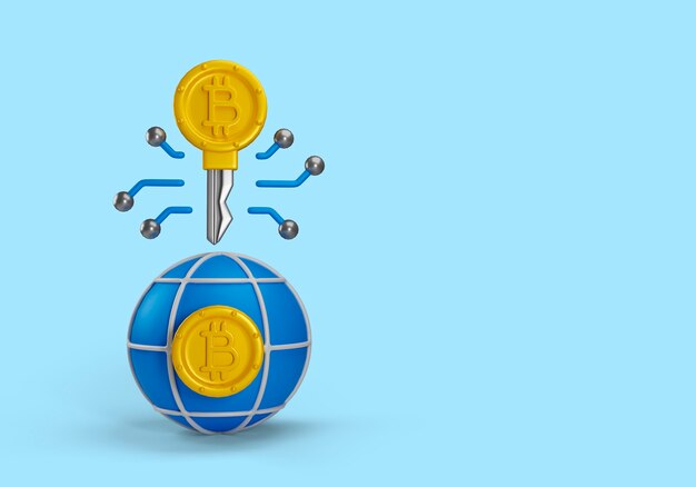 Ed ilustracja kryptowaluty z planetą i kluczem