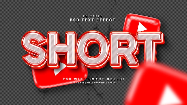 Bezpłatny plik PSD efekt krótkiego tekstu 3d czerwonego wideo