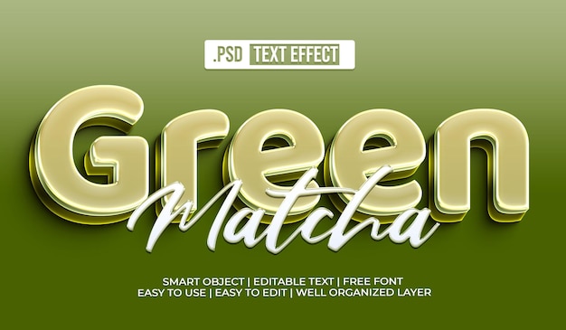 Bezpłatny plik PSD efekt stylu tekstu green matcha