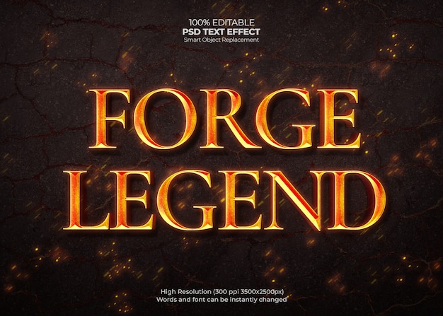 Bezpłatny plik PSD efekt tekstowy forge legend