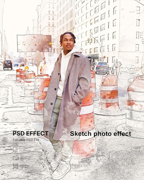 Bezpłatny plik PSD efekt zdjęć szkicowych