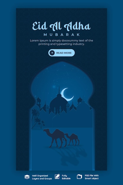 Bezpłatny plik PSD eid al adha mubarak islamski festiwal instagram i szablon historii na facebooku