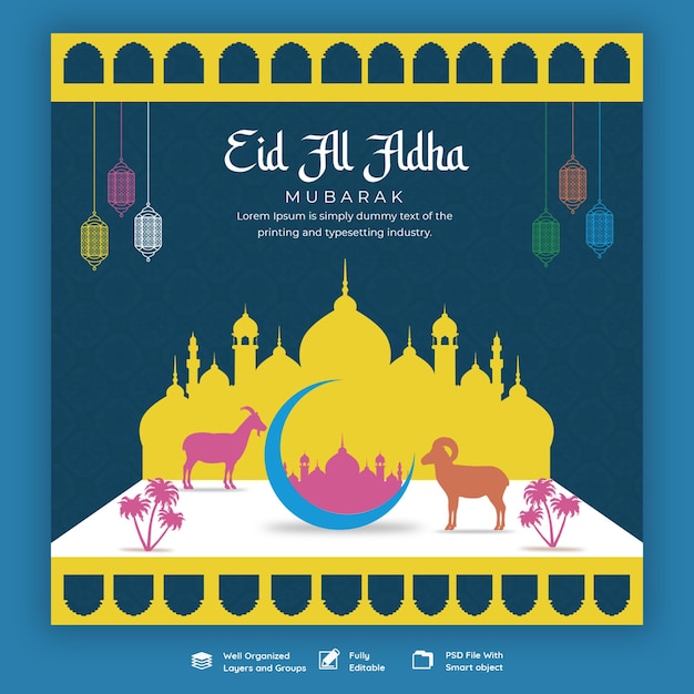 Eid Al Adha Mubarak Islamski Festiwal Szablon Banera Mediów Społecznościowych