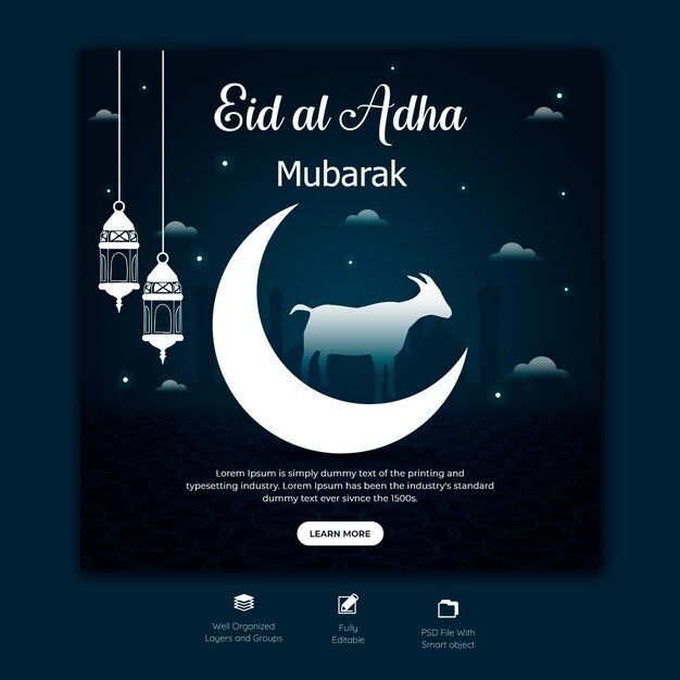 eid al adha mubarak islamski festiwal szablon banera mediów społecznościowych