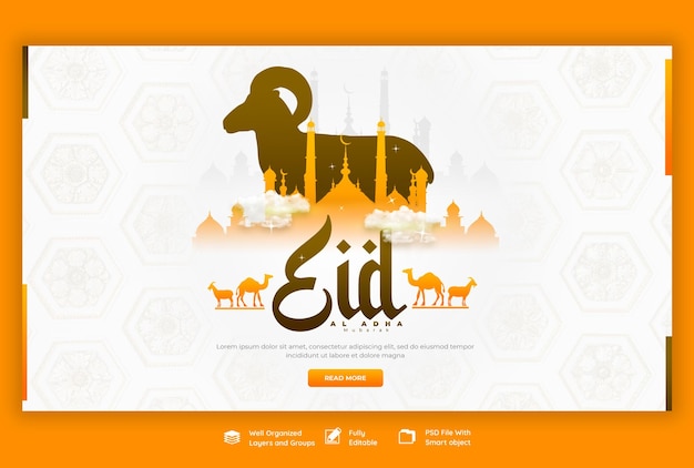 Bezpłatny plik PSD eid al adha mubarak islamski szablon banera internetowego festiwalu