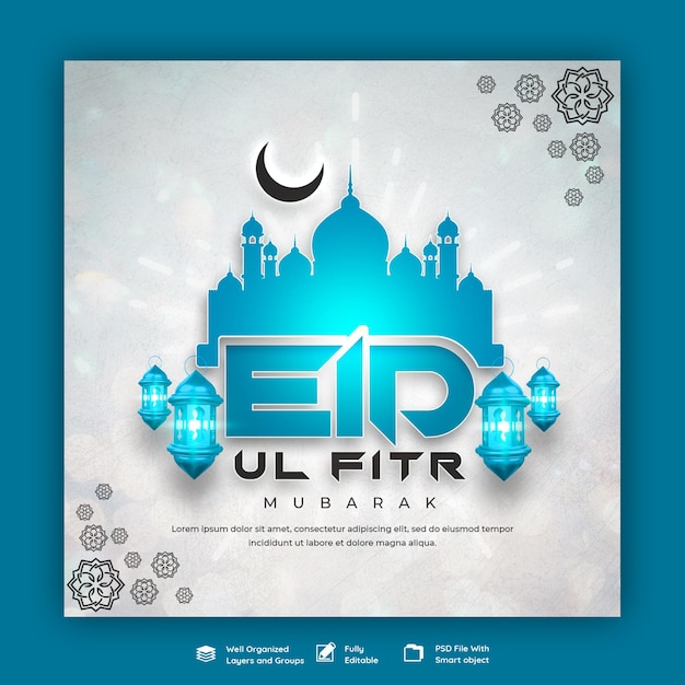 Eid Mubarak I Eid Ul Fitr Baner W Mediach Społecznościowych Szablon Posta Na Instagramie