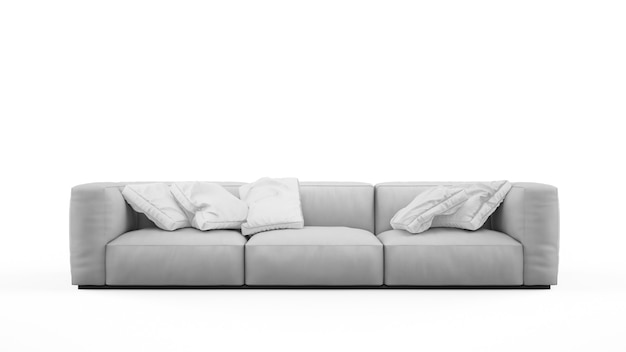 Elegancka szara sofa z poduszkami na białym tle