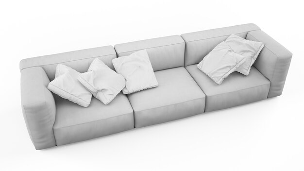 Elegancka szara sofa z poduszkami na białym tle