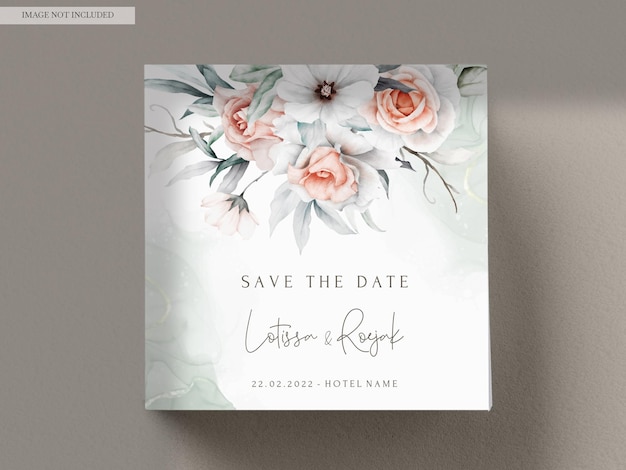 Bezpłatny plik PSD elegancki vintage brzoskwiniowy kwiat i szara kwiecista karta zaproszenie na ślub