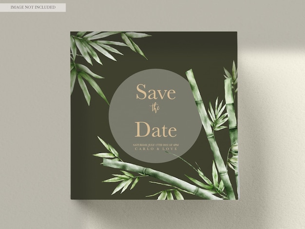 Bezpłatny plik PSD eleganckie zaproszenie na ślub akwarela zielony bambus