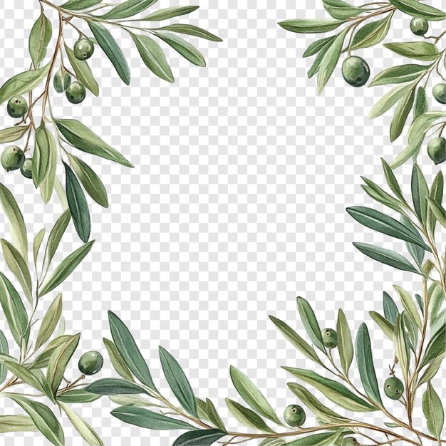 Elegantna ramka gałązki oliwnej Akwarela Ilustracja botaniczna
