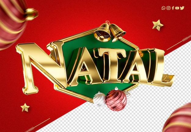 Bezpłatny plik PSD etykiety 3d promocje świąteczne wesołych świąt w języku portugalskim dla cyfrowych mediów społecznościowych feliz natal