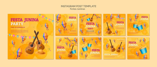 Bezpłatny plik PSD festas juninas celebracja postów na instagramie