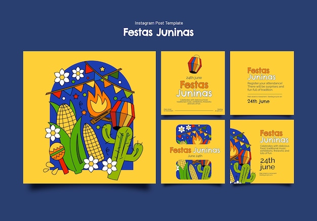 Bezpłatny plik PSD festas juninas celebracja postów na instagramie