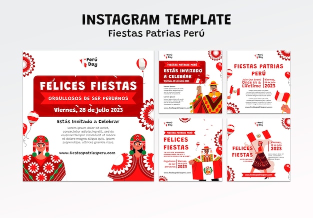 Bezpłatny plik PSD fiestas patrias peru celebracja posty na instagramie