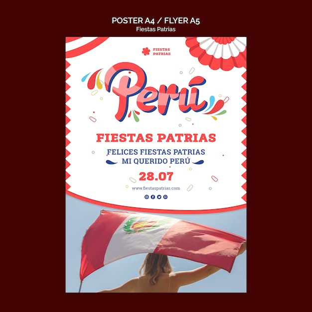 Bezpłatny plik PSD fiestas patrias pionowy plakat szablon z rozetą