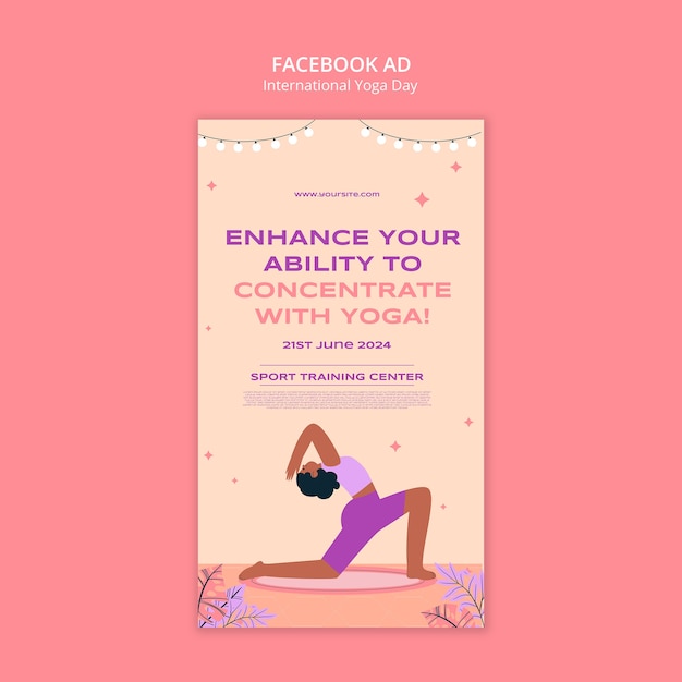 Bezpłatny plik PSD flat design international yoga day template