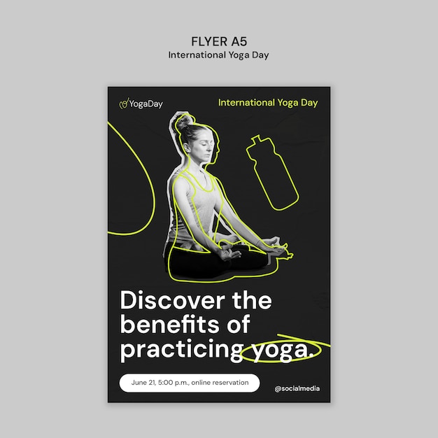 Bezpłatny plik PSD flat design international yoga day template