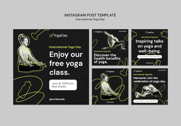 Bezpłatny plik PSD flat design international yoga day template