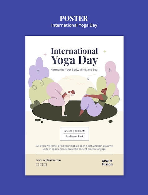 Bezpłatny plik PSD flat design international yoga day template