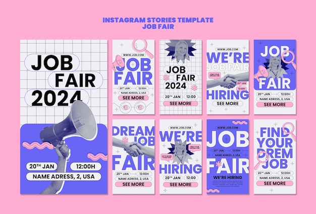 Bezpłatny plik PSD flat design job fair instagram stories