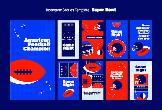 Bezpłatny plik PSD flat design super bowl instagram stories