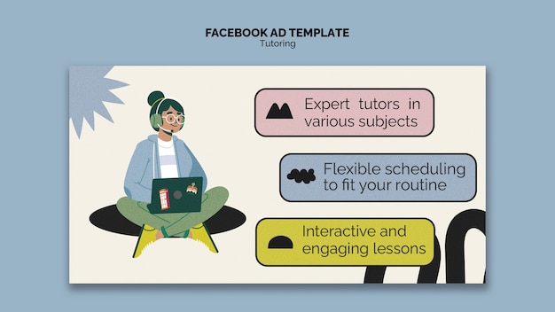 Bezpłatny plik PSD flat design tutoring job facebook szablon
