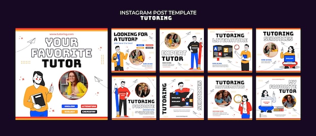 Bezpłatny plik PSD flat design tutoring job posty na instagramie