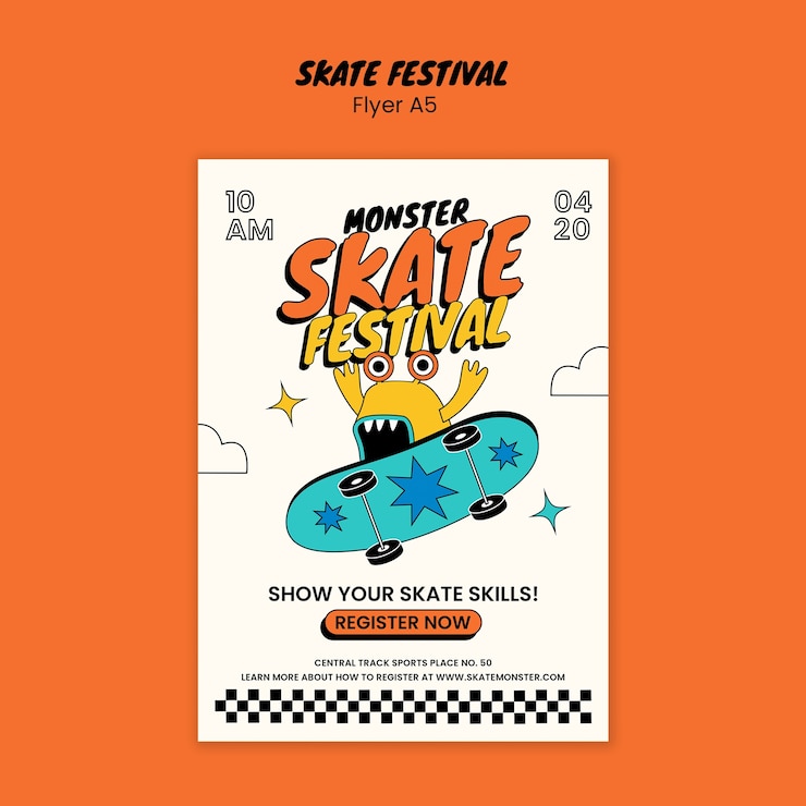Bezpłatny plik PSD flyer festiwalu monster skate