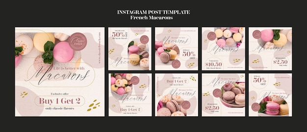 Bezpłatny plik PSD francuskie macarons posty na instagramie