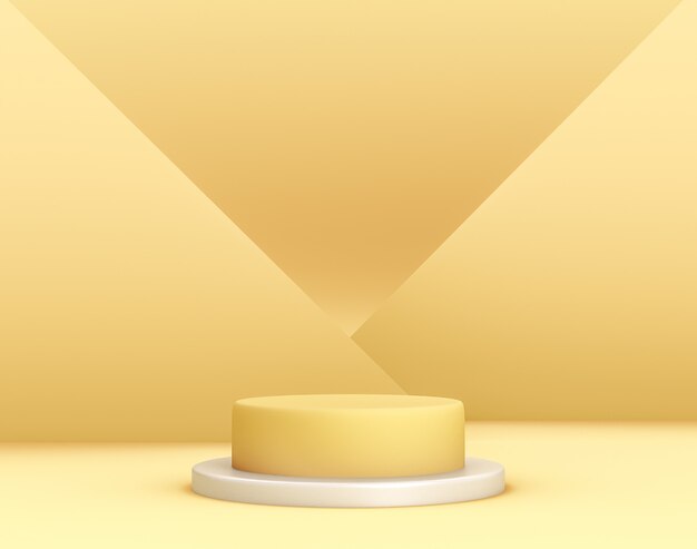 Geometryczne żółte podium 3D do lokowania produktu ze skrzyżowanymi płaszczyznami w tle i edytowalnym kolorem