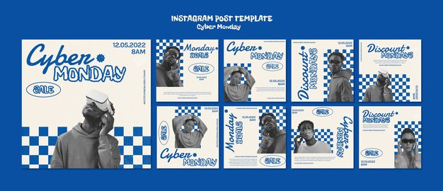 Geometryczny zestaw postów na instagramie cyber poniedziałek