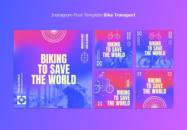 Bezpłatny plik PSD gradientowe posty na instagramie dotyczące transportu rowerów