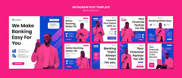 Bezpłatny plik PSD gradientowe posty na instagramie usług bankowych
