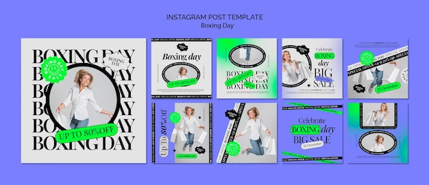 Bezpłatny plik PSD gradientowe posty na instagramie z okazji boxing day