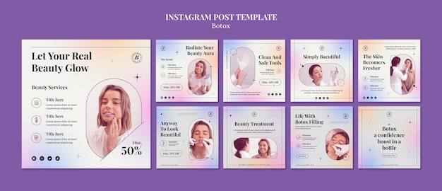 Bezpłatny plik PSD gradientowe posty z wypełniaczem botoksu na instagramie