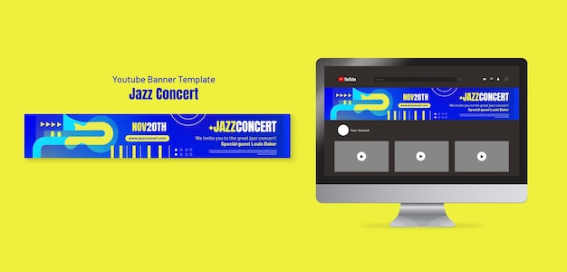 Bezpłatny plik PSD gradientowy koncert jazzowy youtube banner