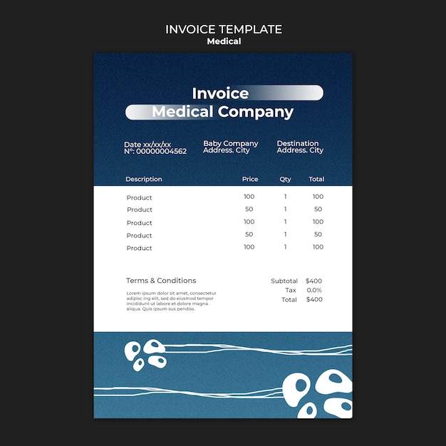 Bezpłatny plik PSD gradientowy szablon faktury opieki medycznej