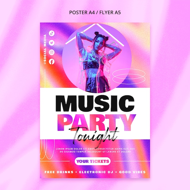 Bezpłatny plik PSD gradientowy szablon imprezy muzycznej