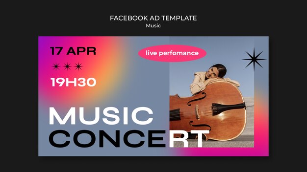 Bezpłatny plik PSD gradientowy szablon koncertu muzycznego na facebooku