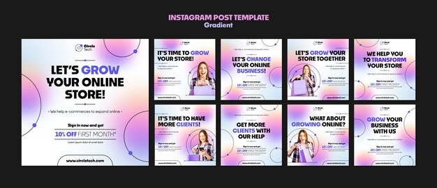 Gradientowy szablon postów biznesowych na instagramie