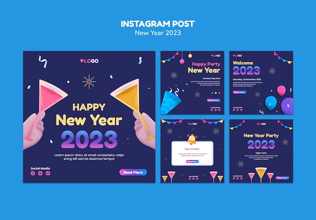 Gradientowy Szablon Postów Na Instagram Nowego Roku 2023