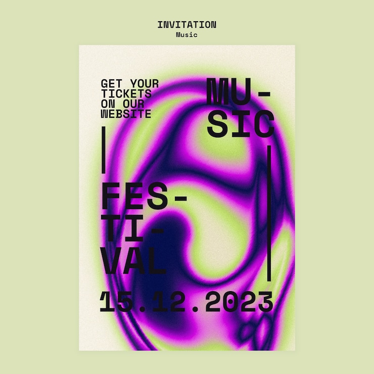 Bezpłatny plik PSD gradientowy szablon zaproszenia na festiwal muzyczny