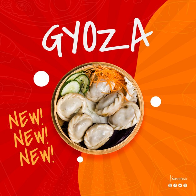 Gyoza lub jiaozi nowy przepis na azjatycką orientalną japońską restaurację lub sushibar