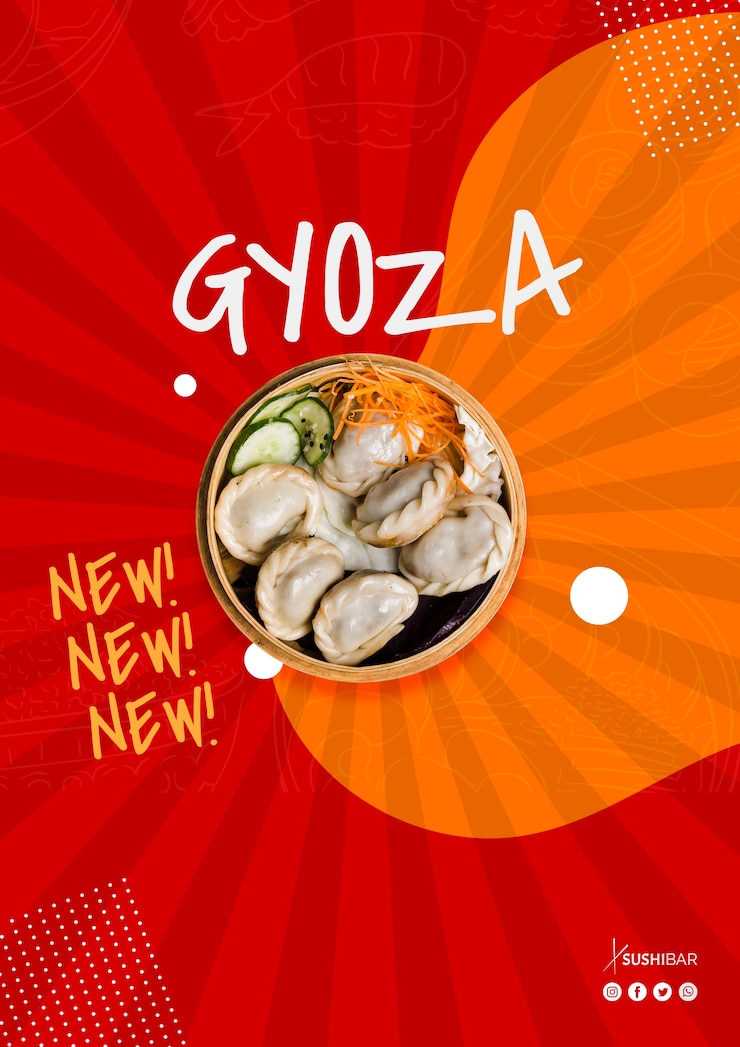 Bezpłatny plik PSD gyoza lub jiaozi przepis na azjatycką orientalną japońską restaurację lub sushibar
